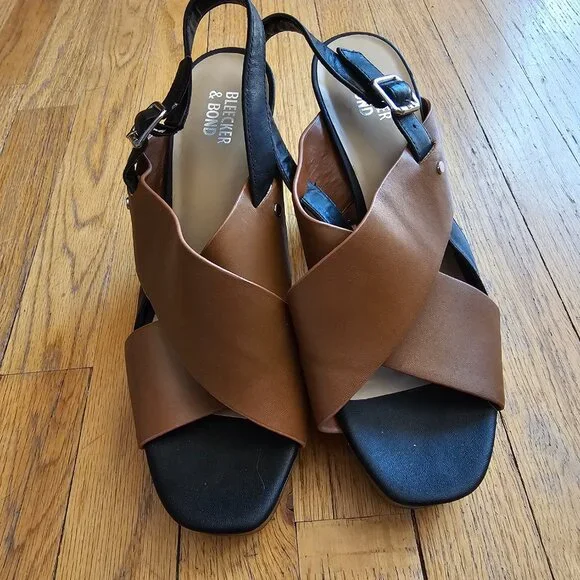 💕 Bleecker & Bond💕 Black & Brown Wedge Retro Chunky Sandal - Picture 3 of 5